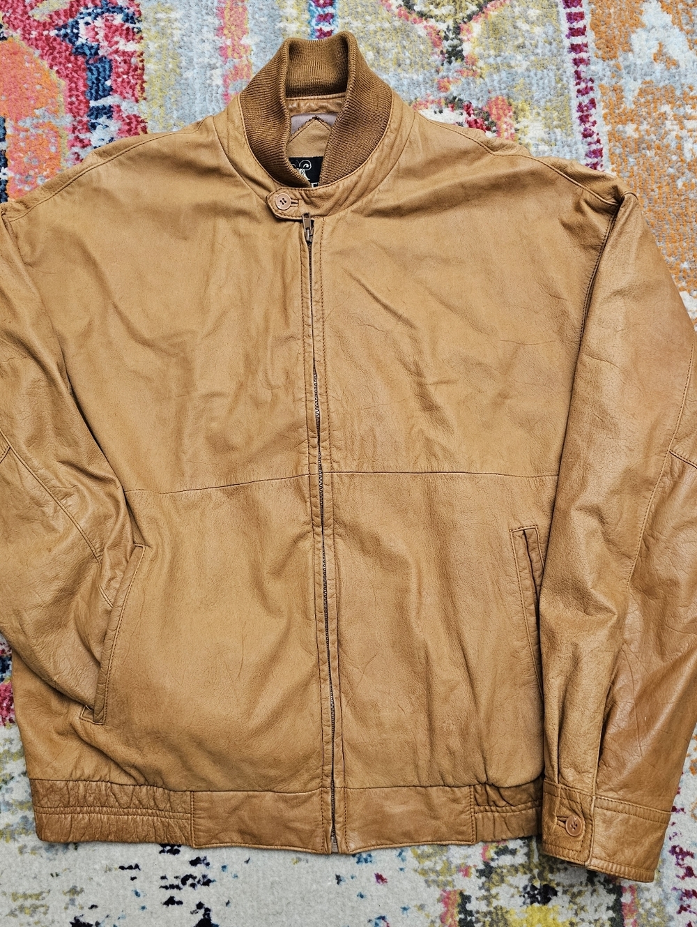 Lakeland Mens Light Brown Leather Bomber Jacket Size 46 Full Zip